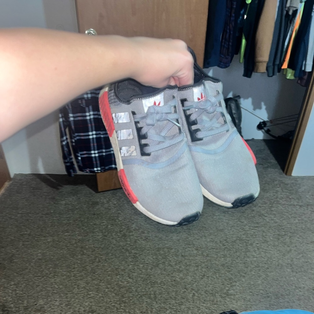 Gray and Red Sneakers